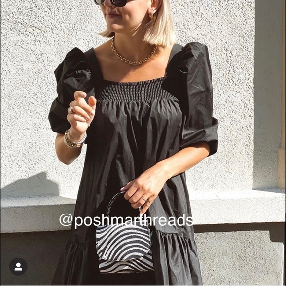 H&M black puff sleeve poplin mini dress - Picture 11 of 15